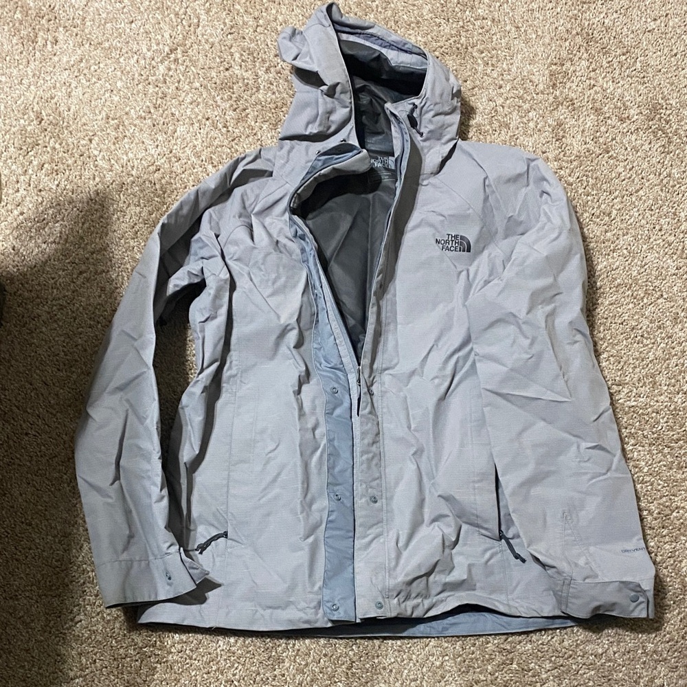 The North Face Light Gray Hooded Rain Jacket